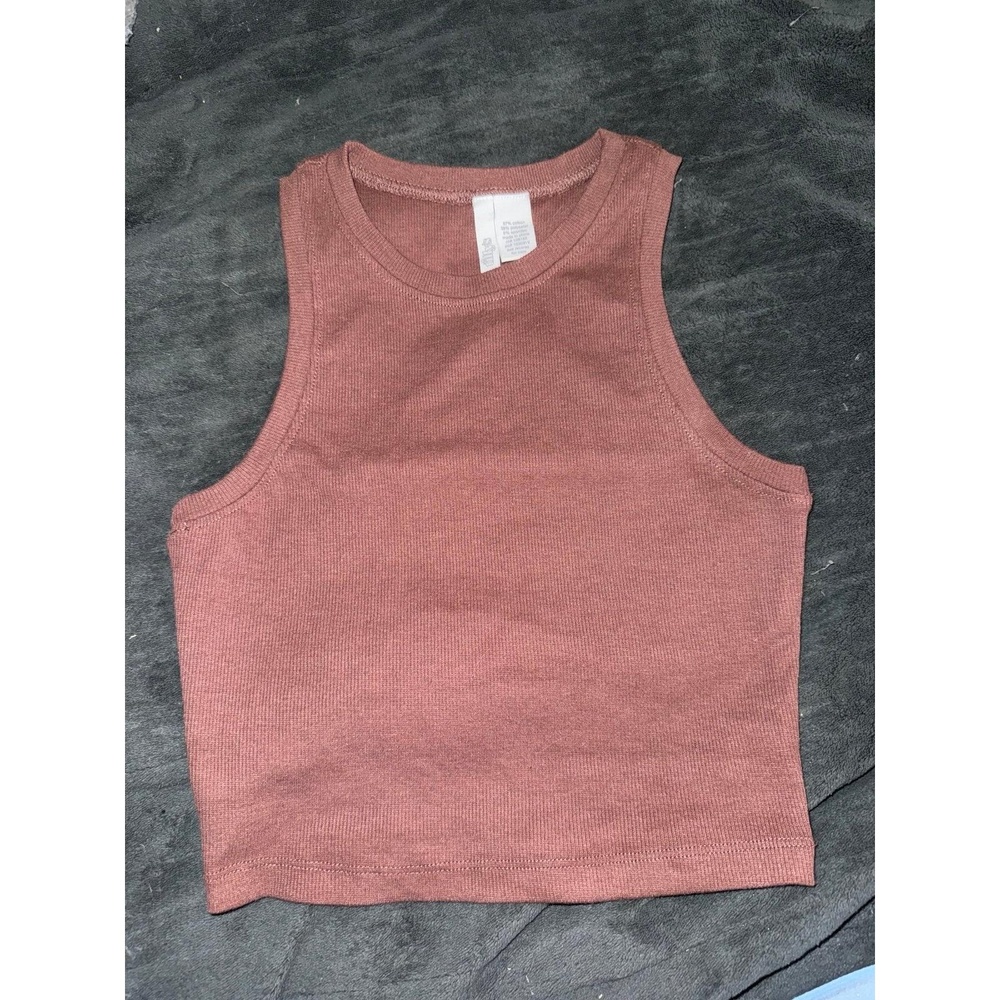 Tillys Cotton Ribbed Crop Tank Top Small Brown Sleeveless